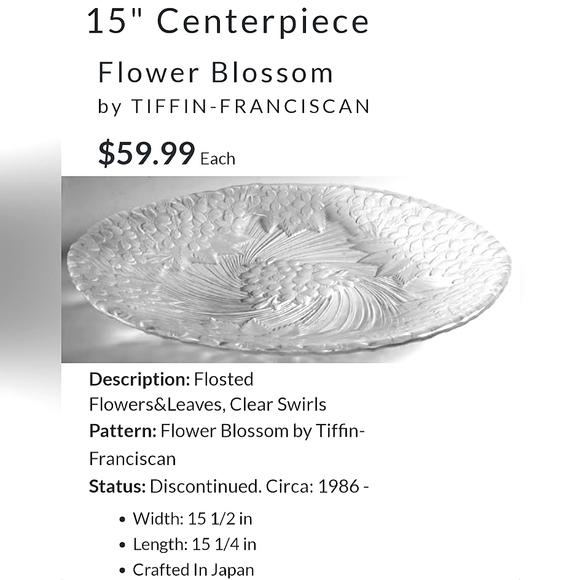 15 1/2" Centerpiece "Flower Blossom" 🌸 Clr Frosted by Tiffin-Franciscan - Picture 3 of 9